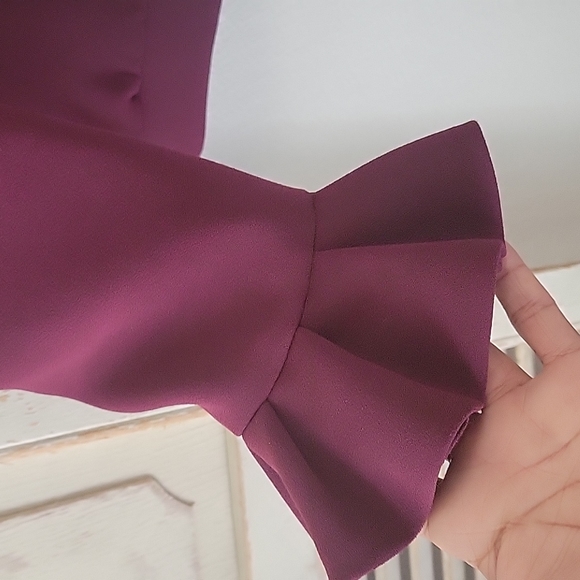 Ted Baker Lydiah crepe ruffle burgundy/wine rose-gold zip jacket women's size 0 - Picture 6 of 14